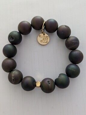 Matte Iridescent Black Druzy Stretch Bracelet